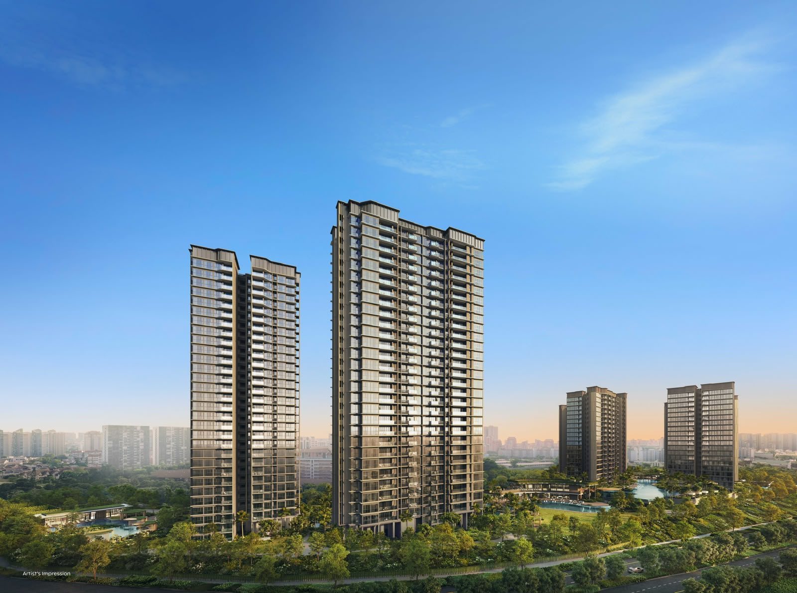 Artist's impression of the Thomson Reserve towers in landscaped grounds